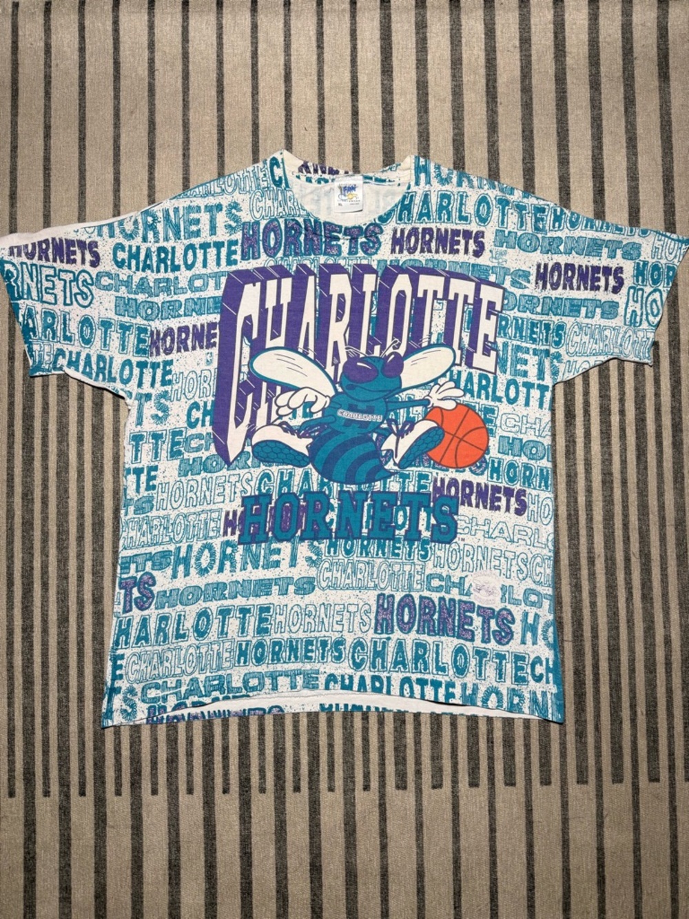 Vintage 90s Charlotte Hornets AOP Single Stitch T-Shirt